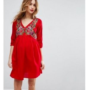 Embroidered Red Maternity Dress